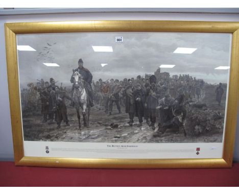 The Return From Inkerman, coloured print with details and medal images to border, image 46.5 x 88.5cm.