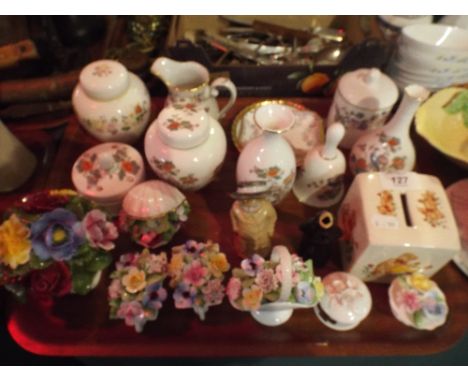 A Tray of Ceramics to Include Aynsley, Royal Doulton Posy Ornaments, Wedgwood Kutani Crane Miniature Ginger Jars Trinket Box,