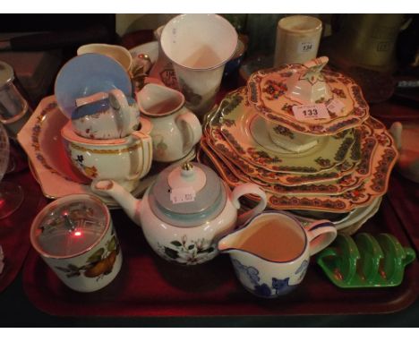 A Tray of Ceramics to Include Minerva Pattern Wares, Teapot, Jugs, Art Deco Carlton Ware Toast Rack Etc. 