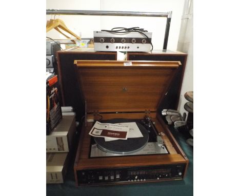 A Dynatron GL78 Stereo Transcription Turntable Together with Pair of Wharefdale Speakers and Leak Delta Amplifier.