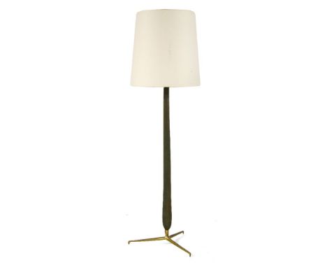 An Italian stained wood and brass standard lamp,182cm high with shade