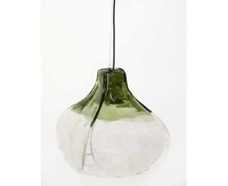 An Italian hanging light,designed by Carlo Nason for Mazzega, with four clear and green-tinted petals incorporating the shade