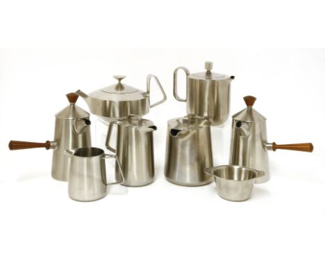 A collection of Old Hall stainless steel items,designed by Robin Welch, largest 18.5cm high, anda David Mellor teapot,15cm hi
