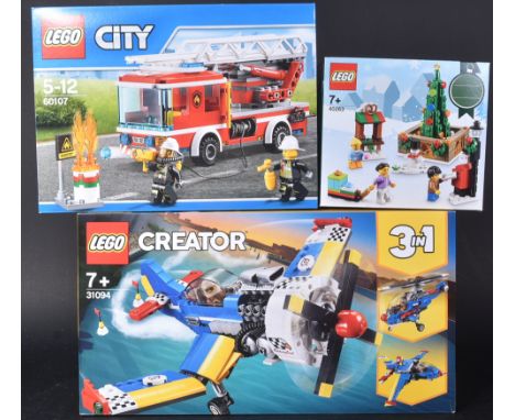 Lego sets - three factory sealed Lego sets Comprising; Fire Ladder Truck 60107, Race Plane 31094 and Christmas Town Square 40