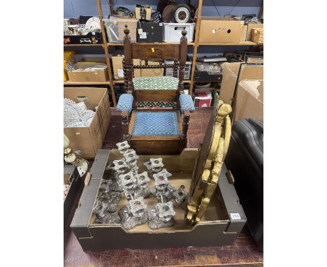 Two children's chairs, EPNS candelabra and a dressing mirror