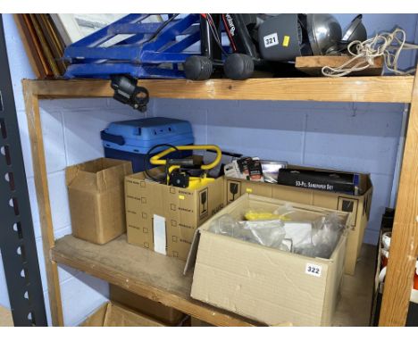 Four boxes of mixed tools and a cool box