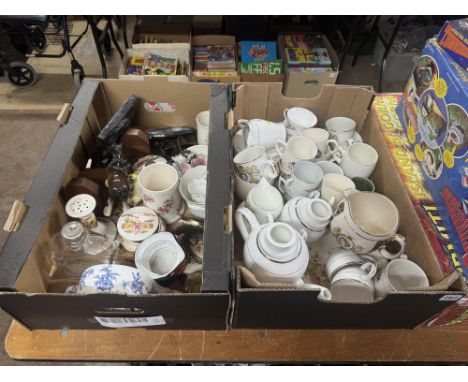 Two boxes of china, Commemorative ware, Sylvac etc.