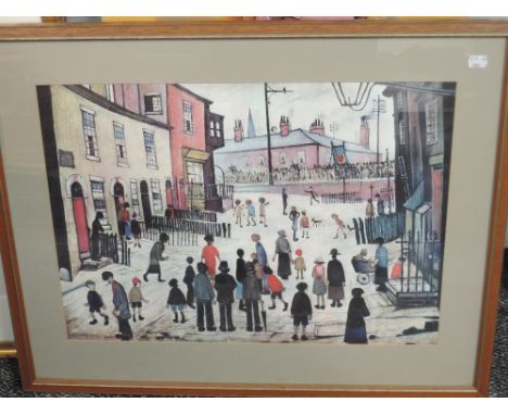 A print, after L S Lowry, A Procession, 42 x 57cm plus frame and glazed