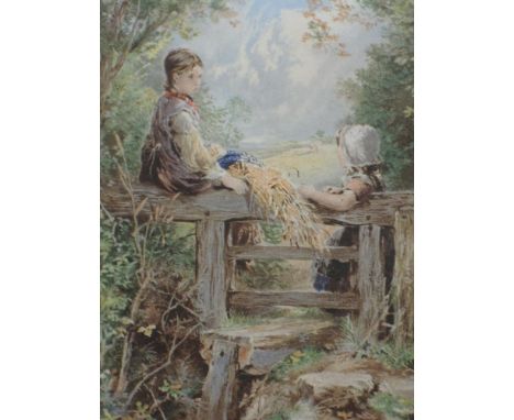 A print, after Miles Birkett Foster, farm children, 17 x 12cm, plus frame and glazed