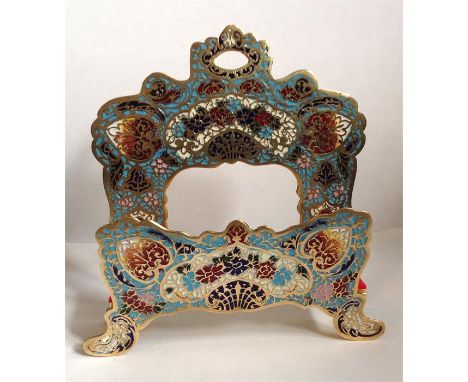 19th Century French Bronze Champleve Enamel porte letter or holder 13cm high