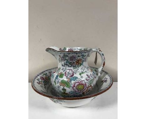 A Masons Ironstone jug and basin with floral decoration