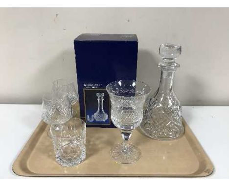 A tray of French crystal decanter and glasses, wine goblet etc 