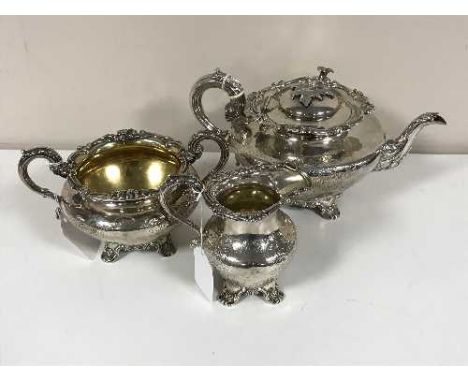 A 19th century composite silver three-piece tea service, 1838 and later, 1605g