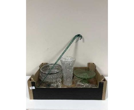 Three boxes of glass ware inc. apprentice walking stick (dam), china, posies etc 