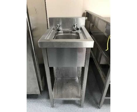 A stainless steel single sink unit with shelf 