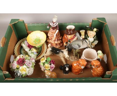 A box of mixed ceramics, to include Royal Doulton, Carltonware, character jugs etc.  