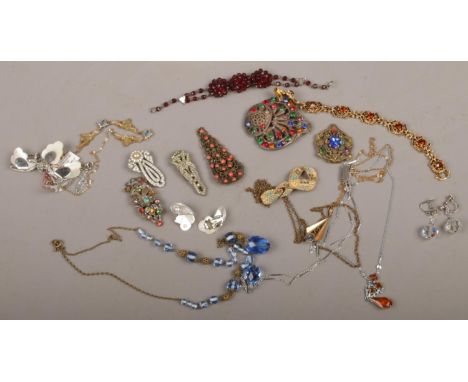 A collection of vintage Czech costume jewellery including paste necklets, dress rings and earrings etc.  