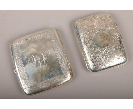 Two silver cigarette cases to include Birmingham 1912 by Synyer &amp; Beddoes example etc, 145g.  