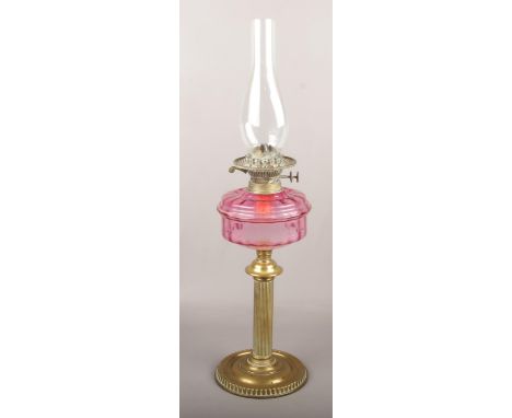 A Victorian Brass &amp; glass oil lamp, (approx 68 cm height)  