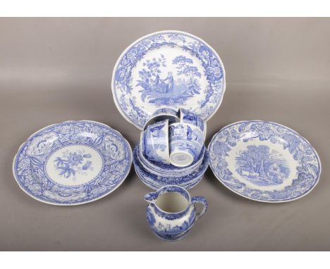 A collection of blue and white ceramics to include Spode Italian etc.  Jug chipped to spout.