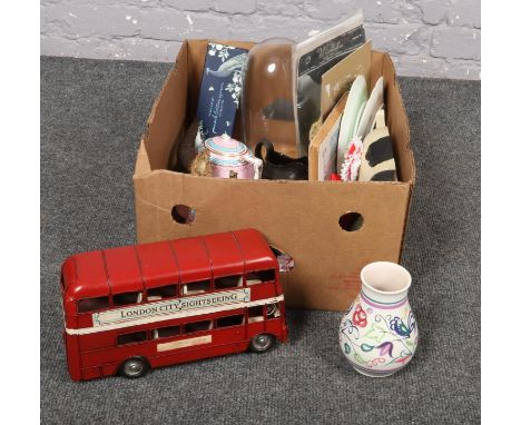 A box of miscellaneous, teapot milk jug &amp; sugar bowl, Poole Vase, Laura Ashley letter opener boxed etc  