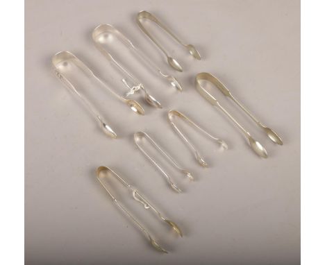 A quantity of silver sugar tongs to include various hallmarks, 231g.  