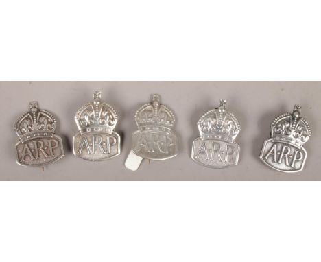 Five silver WWII ARP badges, 49g.  