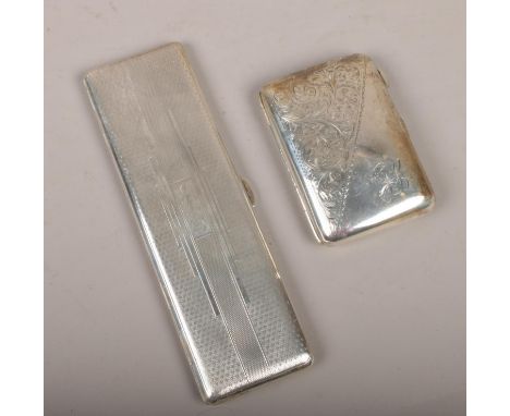 Two silver cigarette cases to include large slender example assayed Birmingham 1933 by Northern Goldsmiths Co, 199g.  