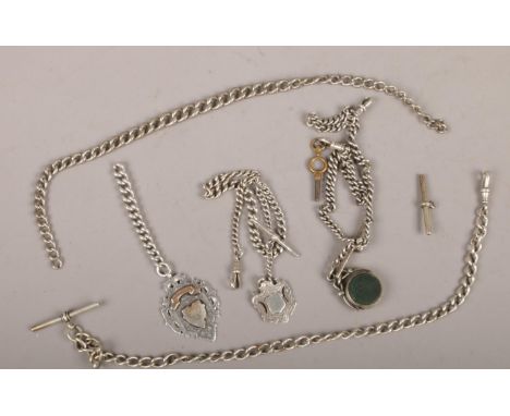 A collection of silver jewellery to include chains, pendants, fobs etc, 160g.  