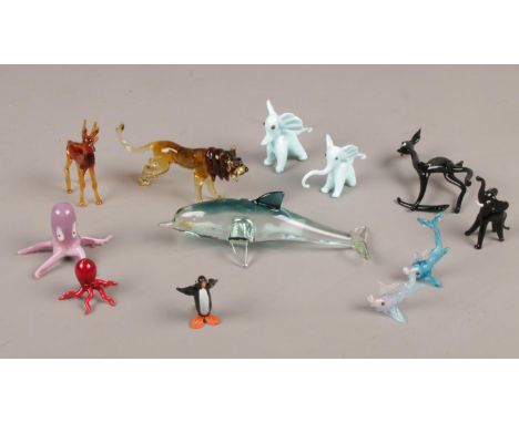 A collection of Murano glass animals.  Leg broken off Deer, Elephant trunk broken