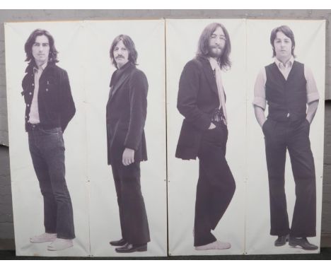 A very large two part light box front, photographic portrait of all four Beatles in monochrome, each 185cm x 122cm. Provenanc
