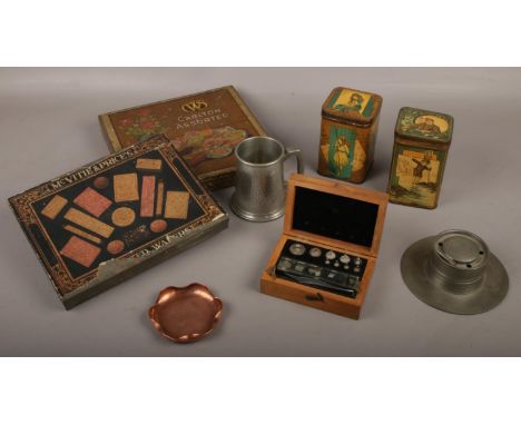 A Vintage McVitie &amp; Price's &amp; Carlton Assorted biscuit tins, Carr &amp; Co tins, Pewter inkwell &amp; Tankard, Copper