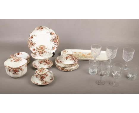 A ceramic floral tea set and glassware's.  