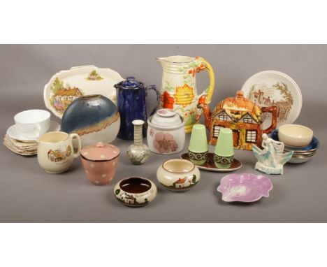 A collection of ceramic wares, jugs, teapots, plates, salt and pepper pots etc  