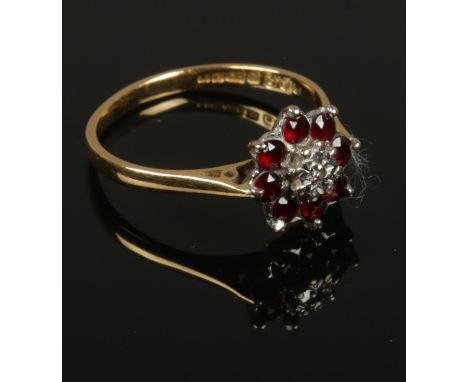 A 18 ct gold Ruby &amp; Diamond cluster ring, size M 2.4g  