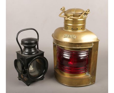 A vintage Powell &amp; Hanmer lamp, along with a brass port lantern.  