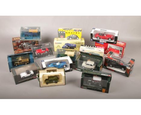 A collection of boxed diecast model vehicles, to include Corgi Classics, Vanguards, Harley Davidson etc.  