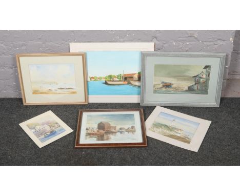 A collection of coastal landscape watercolours, to include J Spurr, M Jenkinson, R Pickup etc.  