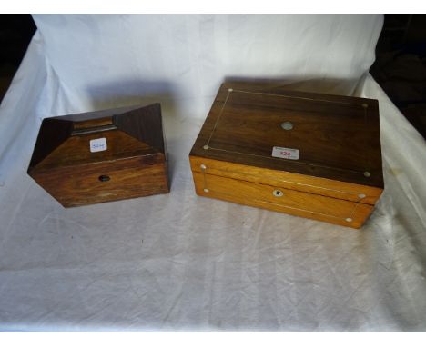 A 19th Century rosewood sarcophagus shape Tea Caddy and a Victorian rosewood box. 