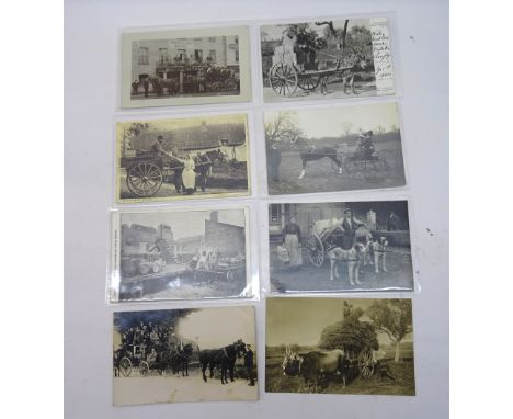 A collection of thirteen Vintage Postcards including a horse drawn coach outside the White Hart Hotel, Okehampton, a donkey c