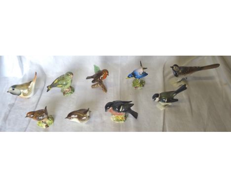 A Beswick Model of a Greenfinch, No.2105, first version, two other Beswick birds, three Goebel bird ornaments and three other