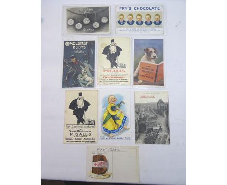 A group of nine Vintage Advertising Postcards including Fry's Chocolate, Holdfast 'Boots', Pigall's Restaurant etc.
