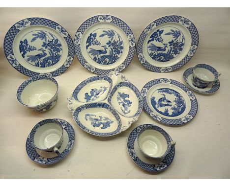 A Wood & Sons Yuan pattern Table Service comprising dinner and dessert plates, three graduated oval meat plates, hors d'oeuvr