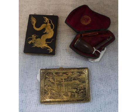 A KOMAI CIGARETTE CASE decorated with chrysanthemums, birds and butterflies, with interior compact, a Komai purse and a silve