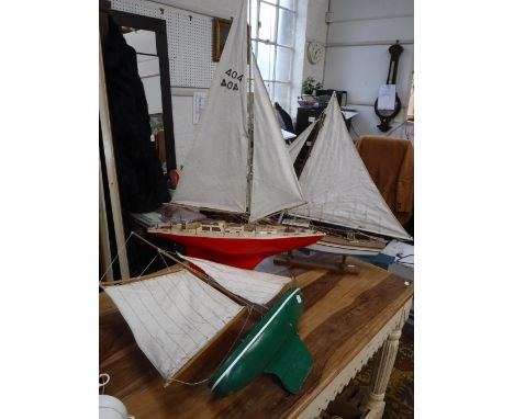THREE MODEL POND YACHTS with sails (3) 