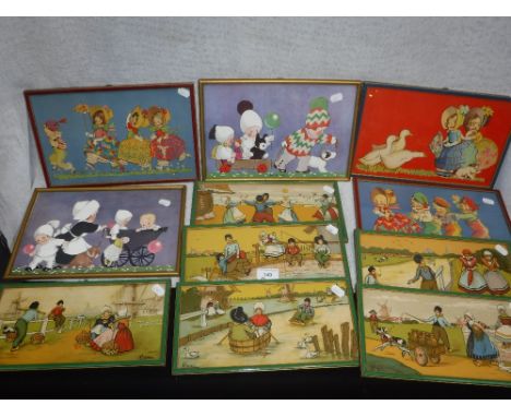 A COLLECTION OF VINTAGE FRAMED NURSERY PRINTS by 'Madge Williams' and a similar set of Dutch scenes