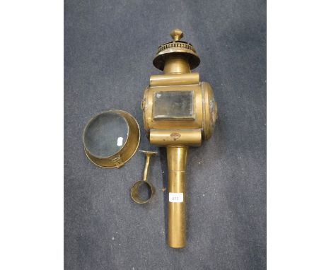 A VICTORIAN BRASS CARRIAGE LAMP with applied copper plaque 'Lime House Lamp Co'