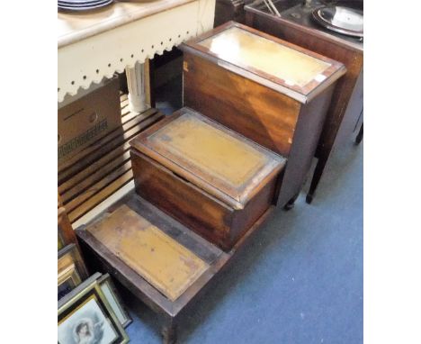 A SET OF 19TH CENTURY MAHOGANY BED STEPS with commode fitting