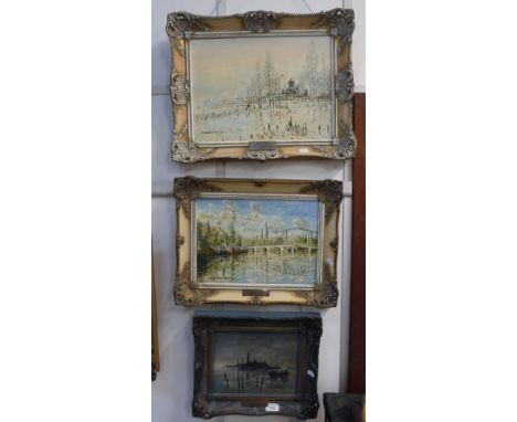 R STANDISH SWEENEY: 'Hand of Winter, Middelburg, Holland', oil on canvas, and two other similar paintings