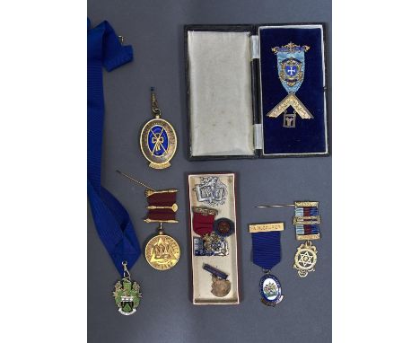 Masonic interest. A silver gilt and blue engine turned enamel Nottinghamshire assistant medallion, 6.5cm h, by G Kenning &amp